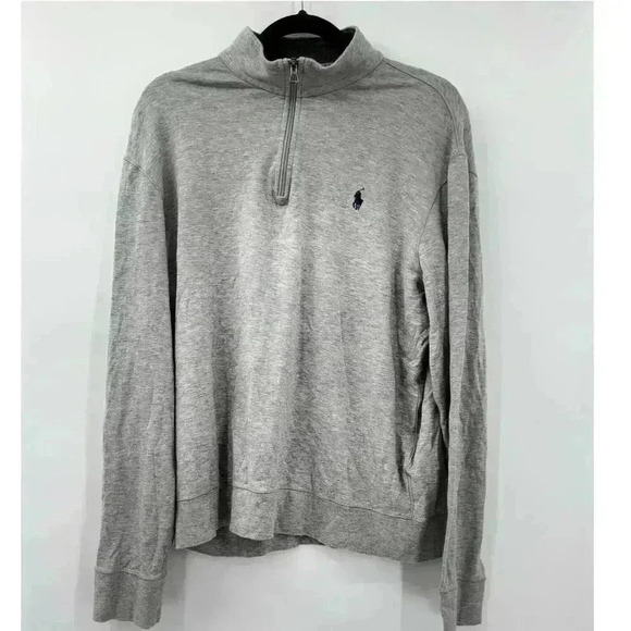 Polo Ralph Lauren Grey 1/4 Zip Long Sleeve Pull Over Sweater Men's Sz M Pony - Picture 1 of 6
